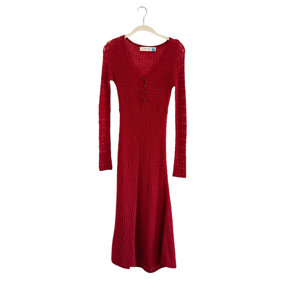 Anthropologie Red Ribbed Sheath Midi Dress